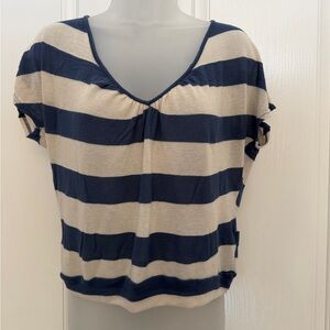 Mauve Striped Navy and Cream Top Sz M